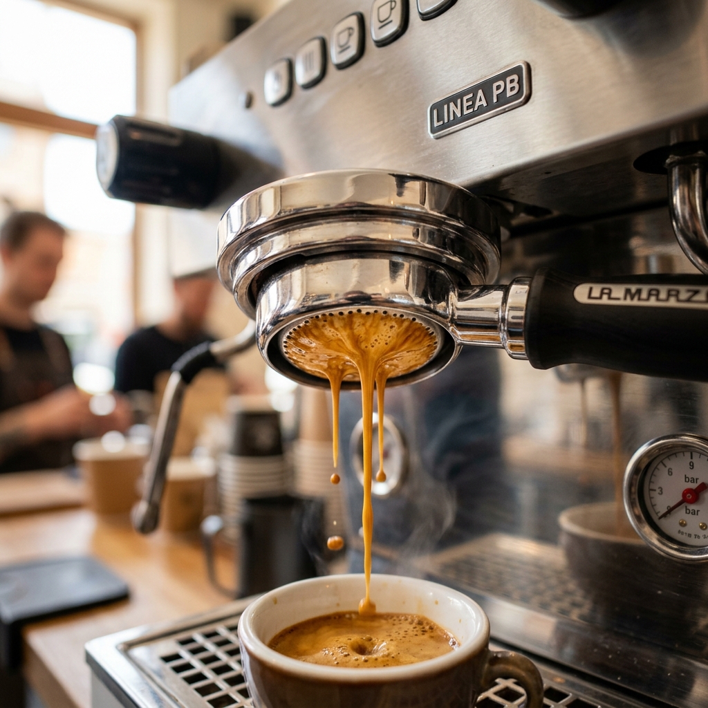 Espresso shot extraction under bottomless portafilter